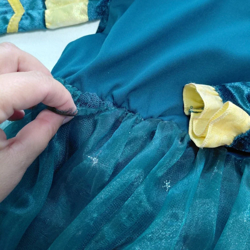 Disney Store Merida Brave Costume Dress Teal Gold Velvet Sequin Girls 5/6